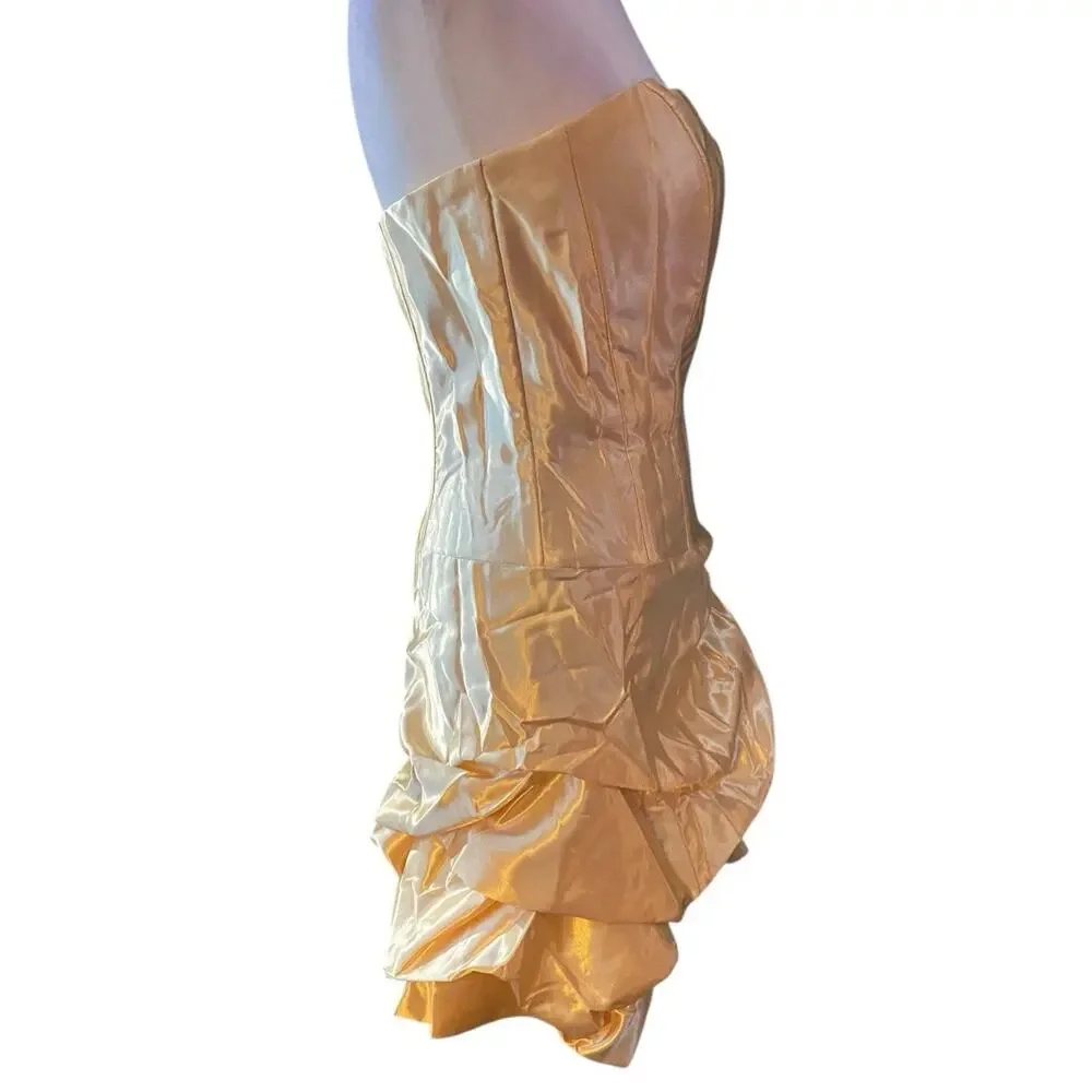 Vtg Jessica McClintock Gunne Sax Yellow satin mini bubble dress 80s Women 7 6 - Picture 9 of 14